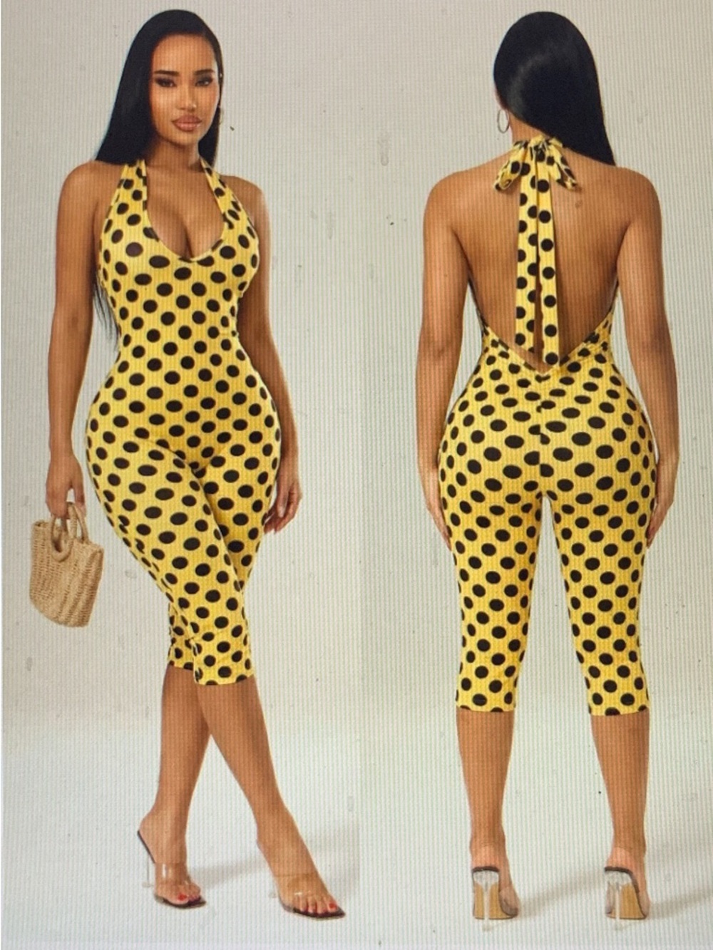 Yellow Halter Polka Dot Midi Jumpsuit